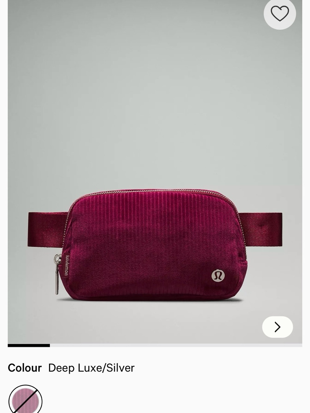 Lululemon Deep Luxe Velvet Belt Bag - Deep Luxe/ Silver
